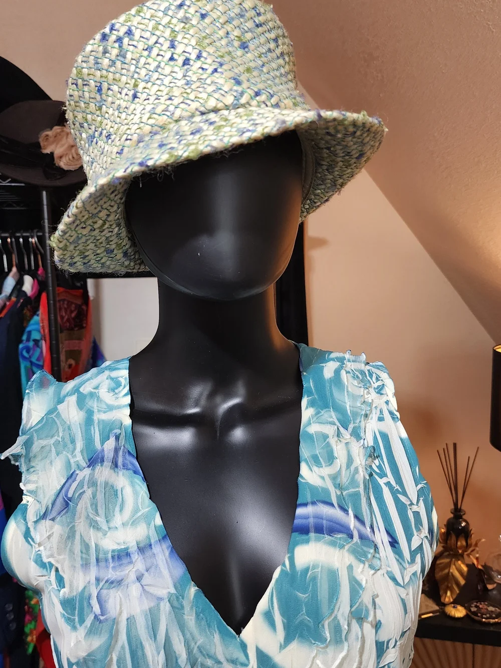 Vintage Tweed Bucket Hat - Green, Cream, Blue